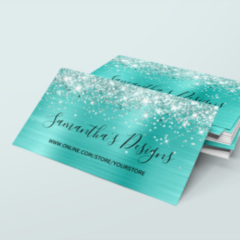 Glittery Turquoise Foil Online Store Business Card by annaleeblysse at Zazzle