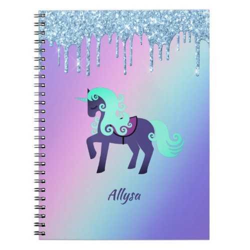 Glittery Unicorn with Rainbow Pastel Background Notebook