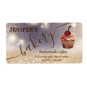 Glittery vintage cupcake chef script bakery label