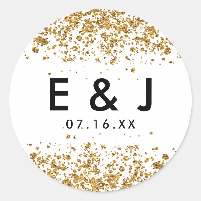 Glittery Wedding Monogram Sticker Gold Glitter (Front)