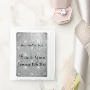Glittery wedding tea bag drink mix with tagline