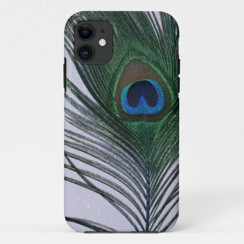 Glittery White Peacock Feather Still Life Iphone 11 Case by Peacocks at Zazzle