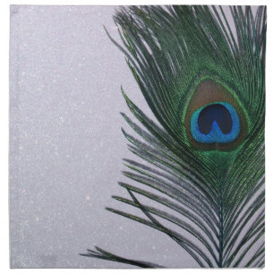 Glittery White Peacock Feather Still Life Cloth Napkin