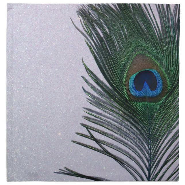 Glittery White Peacock Feather Still Life Cloth Napkin (Front)