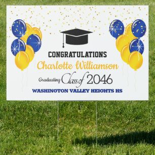 Glittery Yellow and Blue Congratulations Graduate Sign