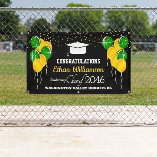Glittery Yellow and Green Graduation Party Banner