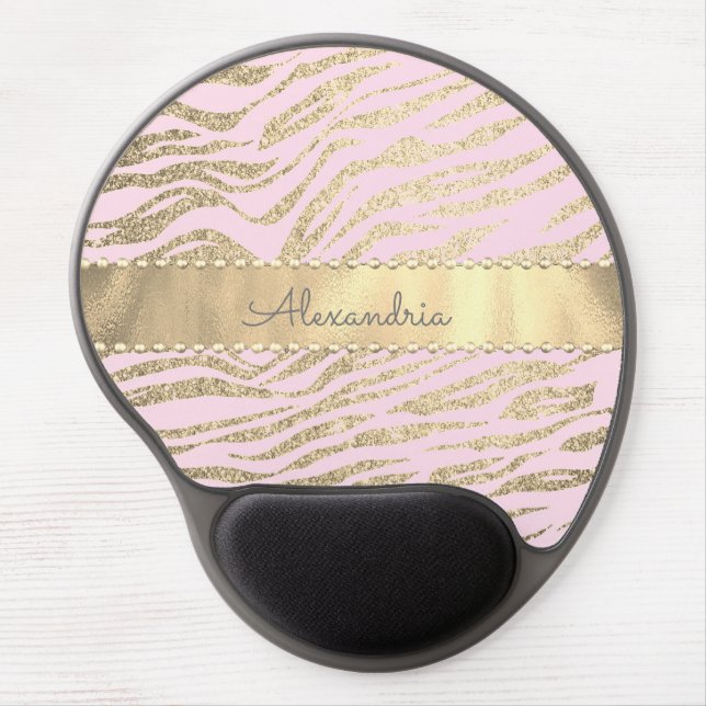Glittery Zebra on Pink Blush Customized           Gel Mouse Pad (Front)
