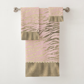 Glittery Zebra Print on Pink Blush  Bath Towel Set