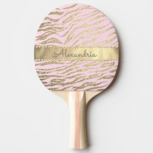 Glittery Zebra Print on Pink Blush Ping Pong Paddle