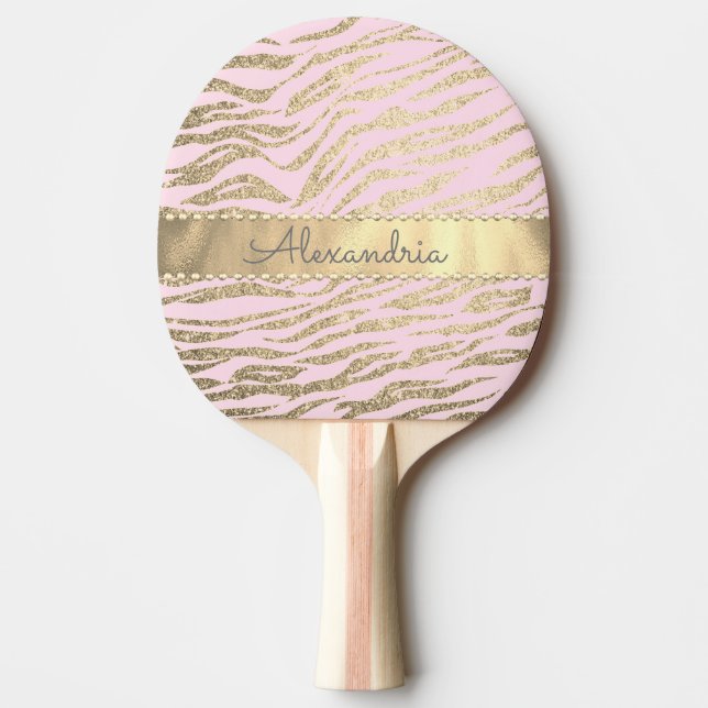 Glittery Zebra Print on Pink Blush  Ping Pong Paddle (Front)