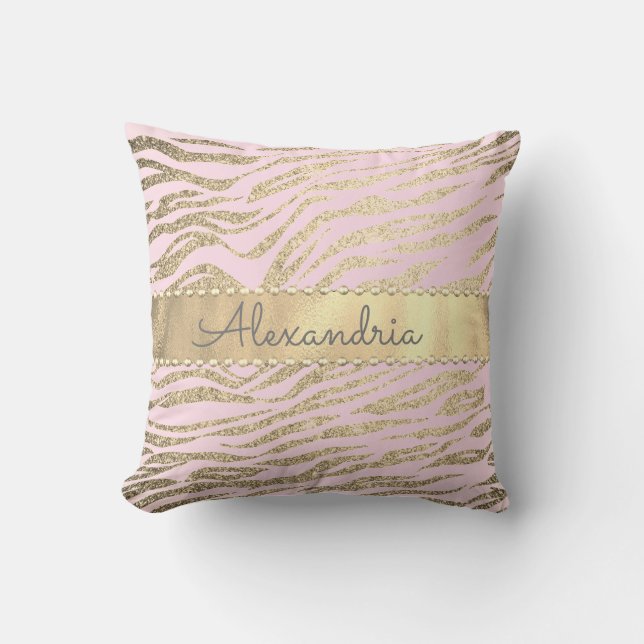 Glittery Zebra Print on Pink Blush  Throw Pillow (Front)