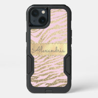 Glittery Zebra Print on Pink Personalized