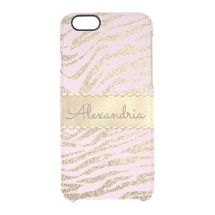 Glittery Zebra Print on Pink Personalized     Clear iPhone 6/6S Case