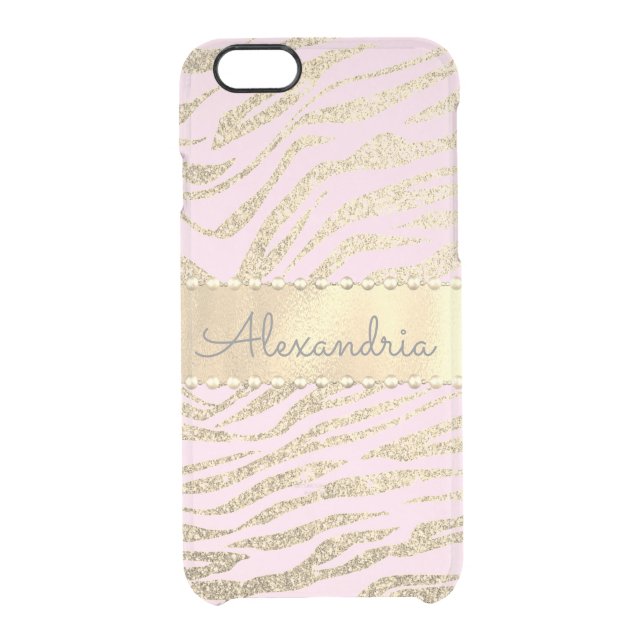 Glittery Zebra Print on Pink Personalized     Uncommon iPhone Case (Back)