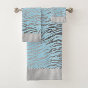 Glittery Zebra Print on Turqoise Bath Towel Set