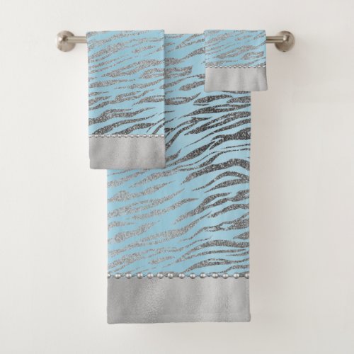 Glittery Zebra Print on Turqoise  Bath Towel Set
