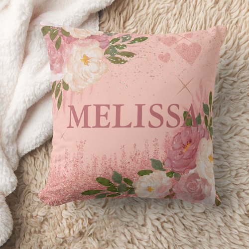 Glitz And Glam Pink Glitter Sparkling Personalize Throw Pillow