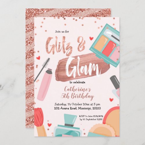Glitz and Glam Rose Gold Birthday Invitation