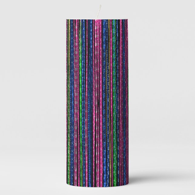 Glitz and Glam Sparkly Stripes Pillar Candle (Front)