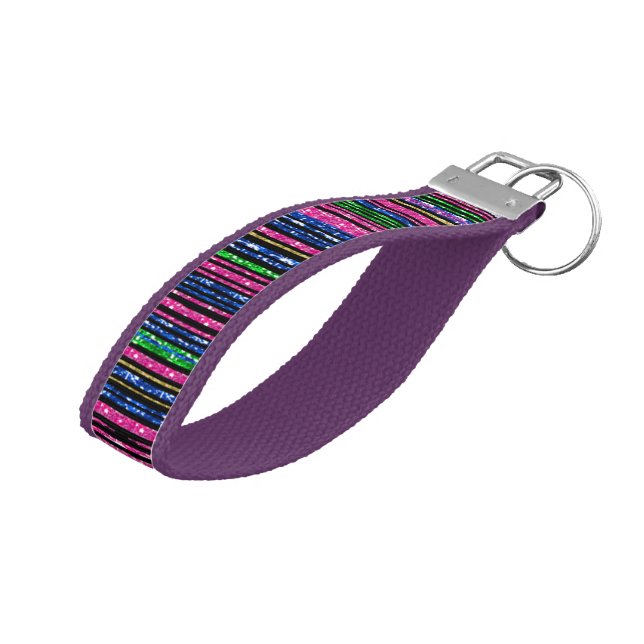Glitz and Glam Sparkly Stripes Wrist Keychain (Angled Up)