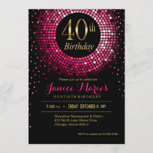 Glitz Bling Confetti 40th Birthday   fuchsia gold Invitation