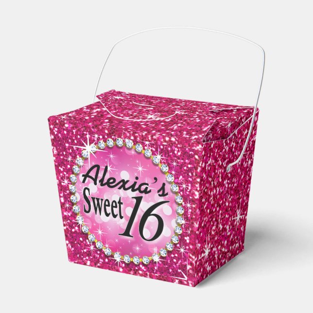 Glitz Bling Glitter Sparkle | fuchsia Favor Boxes (Front Side)