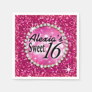 Glitz Bling Glitter Sparkle Sweet 16   fuchsia Paper Napkins