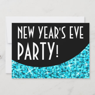 Glitz Blue black curve 'New Year's Eve Party' Invitation