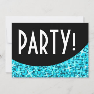 Glitz Blue black curve 'Party!' invitation