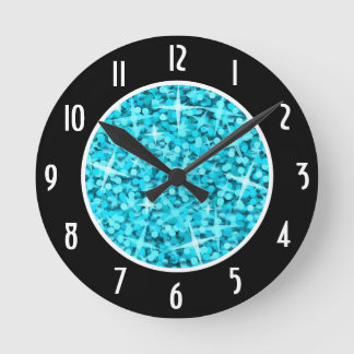Glitz Blue Black 'Numbers' clock round