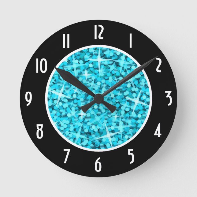 Glitz Blue Black 'Numbers' clock round (Front)