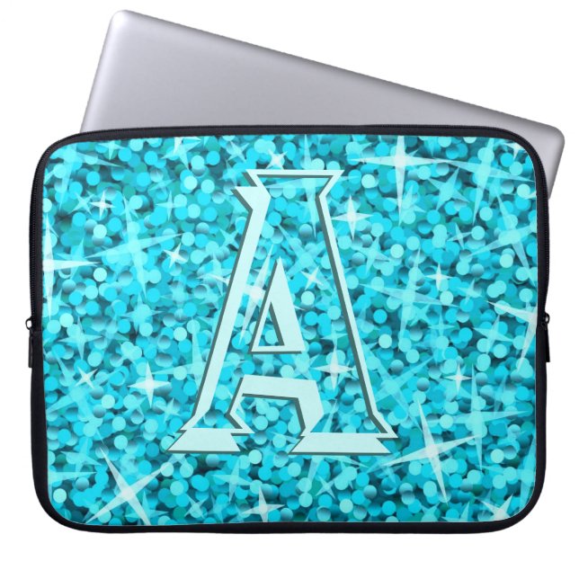 Glitz Blue 'monogram' laptop sleeve 15 inch (Front)