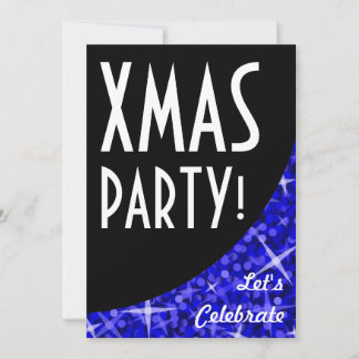 Glitz Dark Blue black curve "Xmas Party!" Invitation