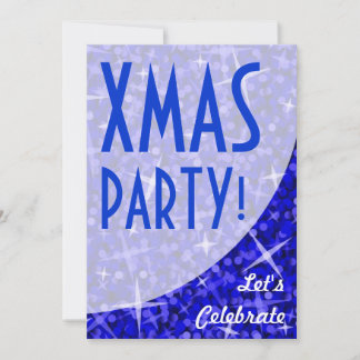 Glitz Dark Blue curve "Xmas Party!" invitation