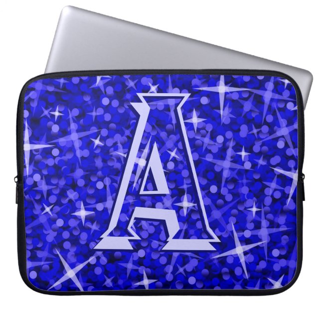 Glitz Dark Blue 'monogram' laptop sleeve 15 inch (Front)