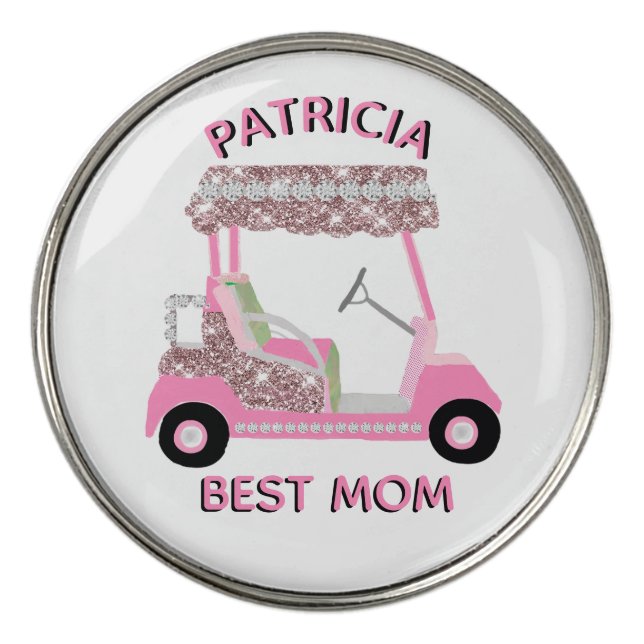 Glitz Fun Glam Rose Gold Best Mom Cart      Golf Ball Marker (Front)