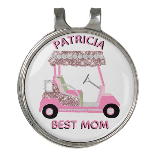 Glitz Fun Glam Rose Gold Best Mom Cart     Golf Hat Clip