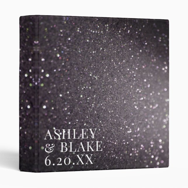 Glitz Glam Abstract Black Glitter Wedding Planner 3 Ring Binder (Front/Spine)