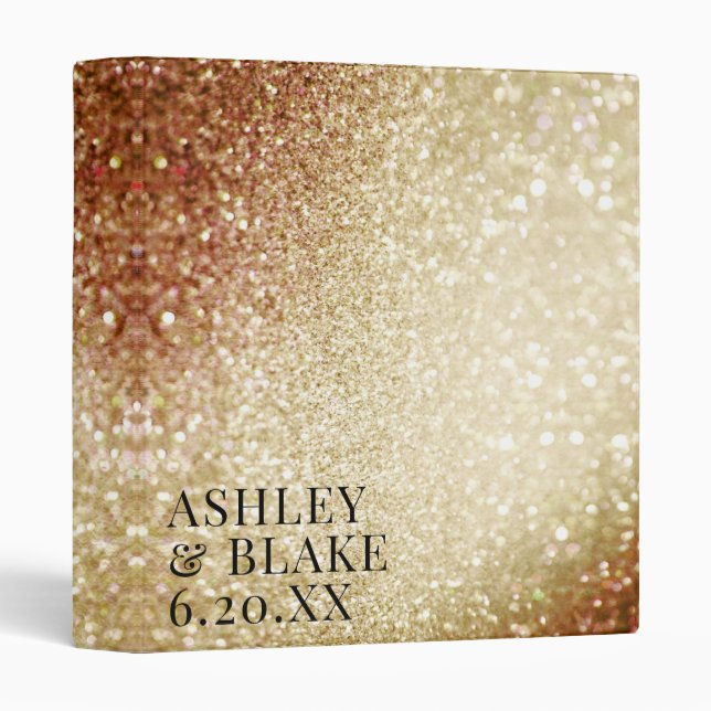 Glitz Glam Abstract Gold Glitter Wedding Planner 3 Ring Binder (Front/Spine)