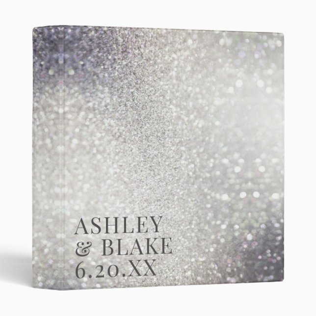 Glitz Glam Abstract Silver Glitter Wedding Planner 3 Ring Binder (Front/Spine)