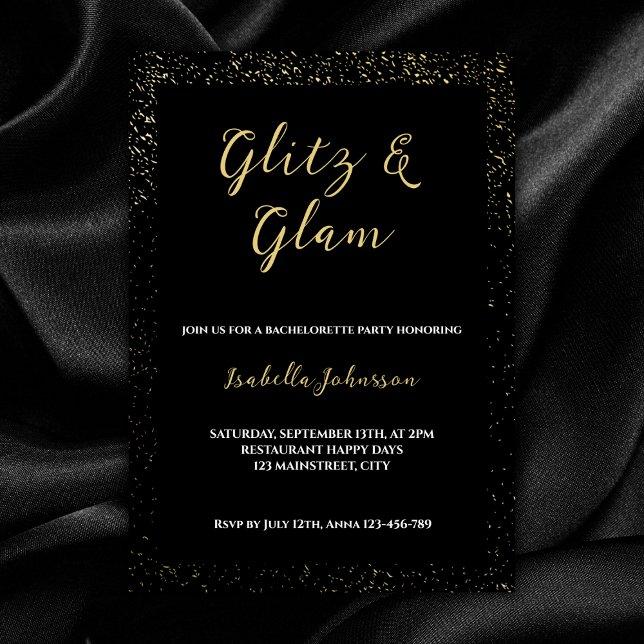 Glitz & Glam Black Glitter Bachelorette Party Invitation (glitz and glam bachelorette party invitation glitter glamour black golden)