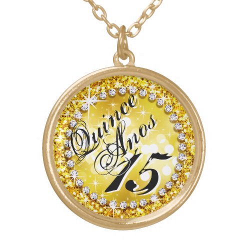 Glitz Glam Bling Quinceaera Celebration yellow Gold Plated Necklace