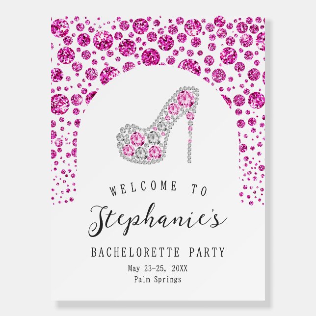 Glitz Glam Diamond Shoe Bachelorette Welcome Sign (Front)