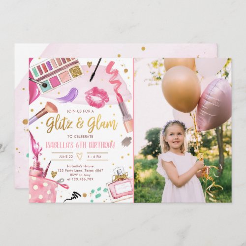 Glitz Glam Glamour Party Spa Girl Makeup Birthday  Invitation