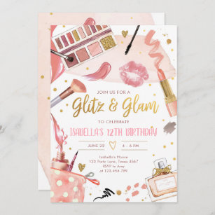 Glitz Glam Glamour Spa Party Girl Makeup Birthday Invitation