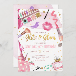 Glitz Glam Glamour Spa Party Girl Makeup Birthday  Invitation