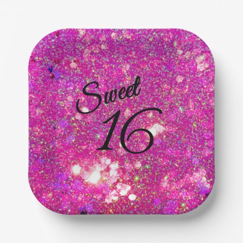 Glitz Glam Glitter Pink Sweet 16 Paper Plates! Plates