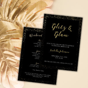 Glitz & Glam Golden Glitter Bachelorette Weekend Invitation