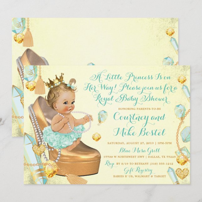 Glitz & Glam Mint Green & Yellow Baby Shower Invitation (Front/Back)