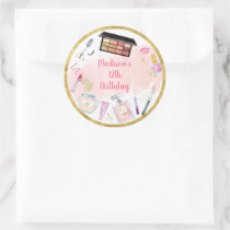 Glitz & Glam Pink Gold Spa Birthday Classic Round Sticker